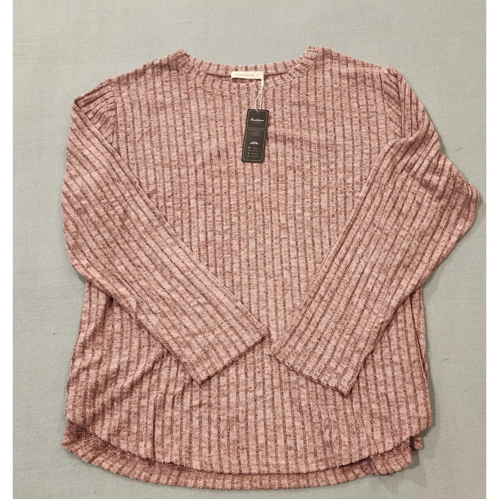 Fantaslook Womens 3XL Ribbed Knit Sweater Top Dusty Pink Long Sleeve NWT‎